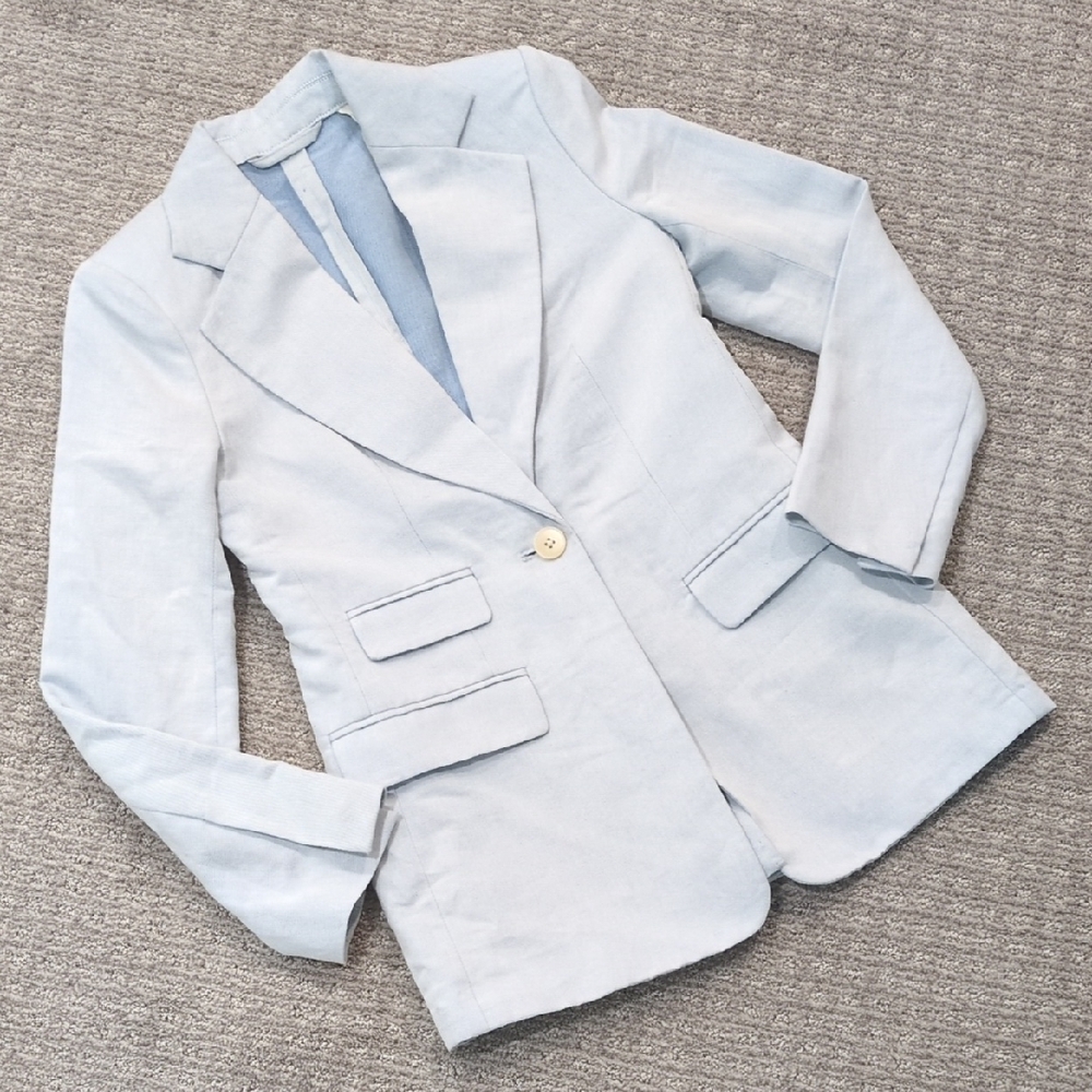 STUNNING Banana Republic Ice Blue Cotton Linen Blend Blazer, Sz 0p